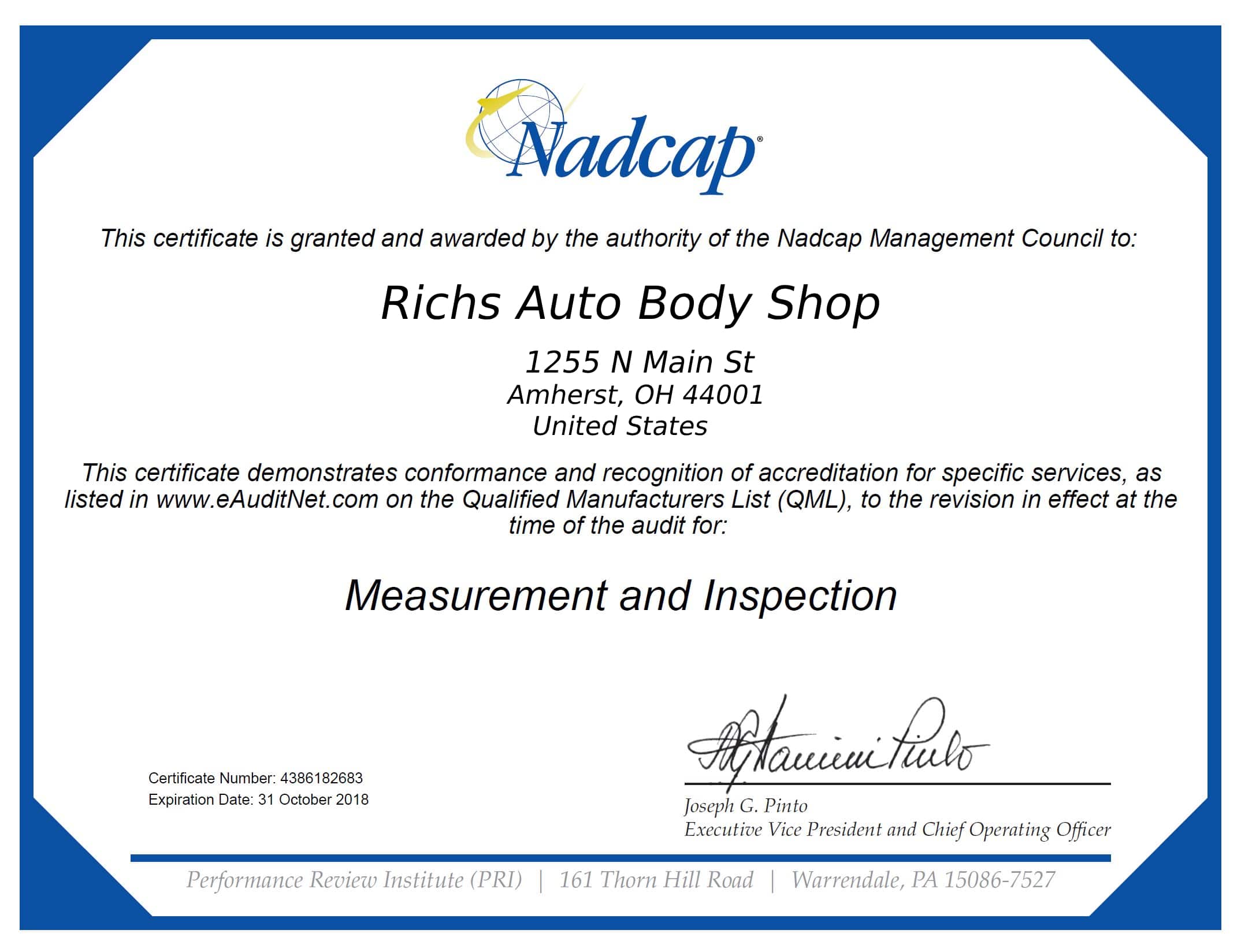 Manufacturer-Specific Certifications of Richs Auto Body Shop